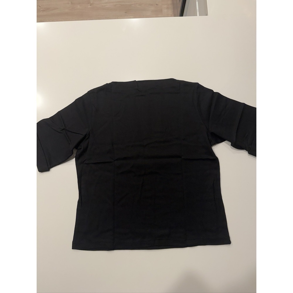 Coldwater Creek Roll Sleeve Boat Neck Tee Shirt Womens 1X Black Cotton J160 NEW